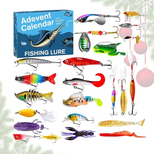 Calendario de cuenta regresiva | Christmas Fishing With Lures Realistic Baits for Beginner Men Dad Fisherman Outdoor Holiday Birthday Dock Rivers Freshwater Saltwater