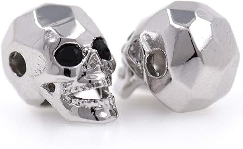 Dijes de calavera para hombres, pulsera original para hacer joyas de 0.315 x 0.512in (10 unidades, plateado)