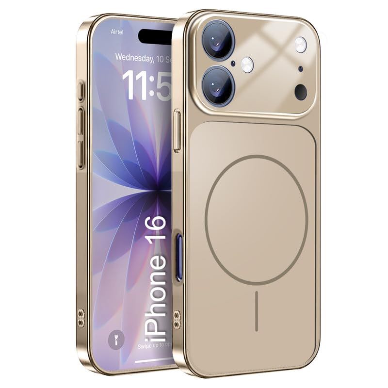 Image of LuxuryKase Converter Case for iPhone 16 | Premium Protective MagSafe Cover | iPhone 17 Pro Series Style Design | in Built Camera Guard | Wireless Charging Compatible - Gold