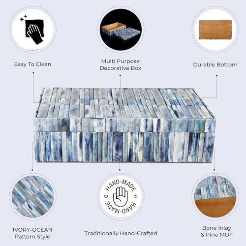 Image of Handicrafts Home Decorative Box - Handmade Jewelry Organizer Box with Lid - Keepsake Box for Home Decor, Jewelry, Accessories, Collectibles - Modern Wooden Storage Box - Ocean, 10X6X2.5 inch