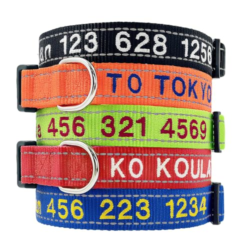 Collare Personalizzato Cane Collari Per Cani Taglia Grande Media Piccola Riflettenti Regolabile Nylon Con Nome E Numero Di Telefono Ricamati, 4 Taglie, 11 Colori