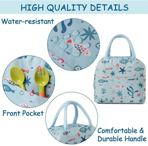 Image of AOXITOLarge Insulated Lunch Bag for Office Men, Women, Kids School, Travel Tiffin Bag Pouch, Hot & Cold Lunch Box Bags for Boys, and Girls (Blue Leaf) (Sky Blue) Polyester, 10 Liters