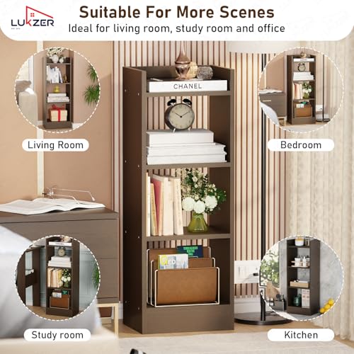 Image of Lukzer 3 Layer Engineered Wood Multipurpose Rack Bookshelf Storage Organizer Stand (MR-010 /Wenge /80x33x22cm) - Modern Wenge Bookshelf Storage for Home Organization