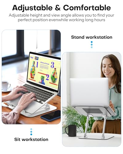 OMOTON Laptop Stand for Desk, Ergonomic Metal Adjustable Laptop Stand, Laptop Holder Riser with Cooling Function, Computer Stand Compatible with MacBook and All Laptops (10-17.2 inch), Silver - Image 3