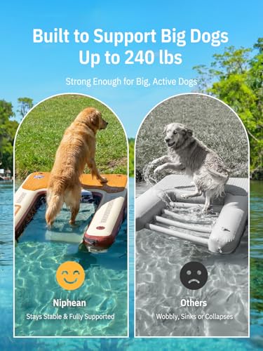 Image of Niphean Dog Pool Ramp, Non-Slip Floating Dog Boat Ramp Up to 240 Pounds | Inflatable Dog Water Ramp for Pool, Boat, Dock & Lake, Safe & Durable Ladder for Large Pets to Easy Water Access