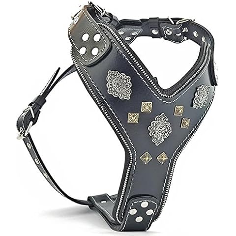 Bestia "Aztec'' Leder Brustgeschirr für große Hunde in Schwarz Cover