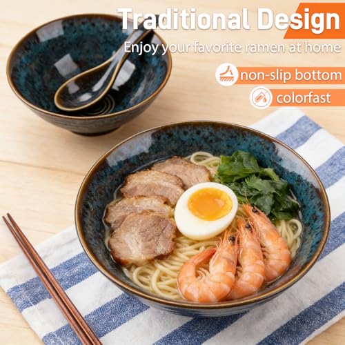 Miniatura 6 de 2 Juegos Tazón De Ramen Japonés,Juegode Cuencos De Ramen 1000ml,Ramen Bowl De Cerámica Con Palillos Y Cuchara, Tazones De Sopa De Fideos Para Ensalada Frutas, Verduras, Fideos, Cereales, Sopa