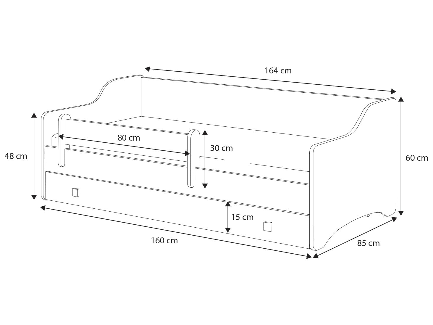 Kobi Lit Enfant Eryk Blanc | 160x80 | Panneaux rembourrés | Tiroir, Matelas, Garde-Corps | pour la Chambre des Enfants | pour Une Fille | pour Un garçon (Panneaux Gris)