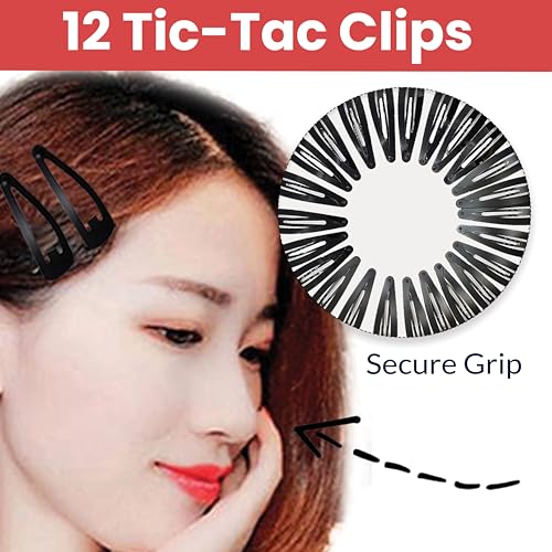 Image of TEMPERIA Tic Tac Hair Clips for Girls (Pack of 12 pcs) (5cm) (Matte Black) - Tik Tak Pins for Women