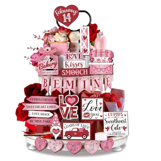 Ferraycle 16 Pieces Valentine's Day Tiered Tray Decorations Set Farmhouse Gnome Heart Wooden Table Sign Rustic Tiered Tray Decorations for Valentine's Day Home Decor (Adorable)