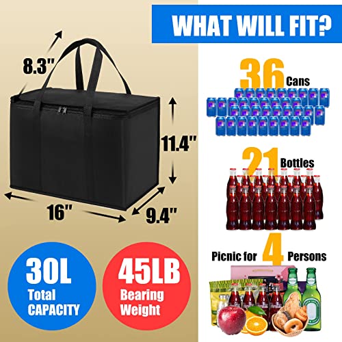 2-Pack Insulated Food Delivery Bag 30L X-Large Insulated Reusable Grocery Bags Insulated Pizza Delivery Bags Warm & Cooler Bags For Food & Grocery Delivery Bag Hold For 1.5H（16W X 11.4H X 9.4D） #TOP2