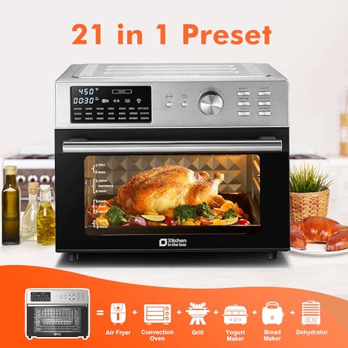 Image of Kitchen in the box 32QT Extra Large Air Fryer Toaster Oven Combo, 21-in-1 Countertop Convection Toaster Oven with Rotisserie and Dehydrate, 6 Accessories, 1800W Dual Cook Preset (Silver)