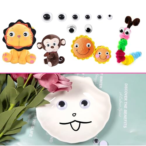 TOAOB 770 Stück Selbstklebende Wackelaugen Klein Kunststoff Augen zum Basteln Kulleraugen Selbstklebend 4mm bis 12mm Wiggle Googly Eyes Bastelaugen für Scrapbooking Kunsthandwerk Zubehör
