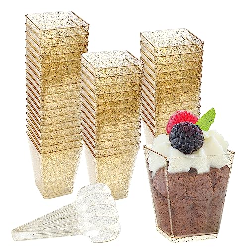 REFORUNG 50 PCS Mini Tazas de Postre 5oz/160ml Vasos Aperitivo con Cucharas Mini Copas de Plastico...