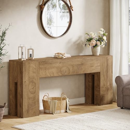 Image of Tribesigns 71-Inch Long Console Table for Entryway, Farmhouse Sofa Console Behind Couch, Entry Table for Hallway, Foyer, Living Room, Burlywood