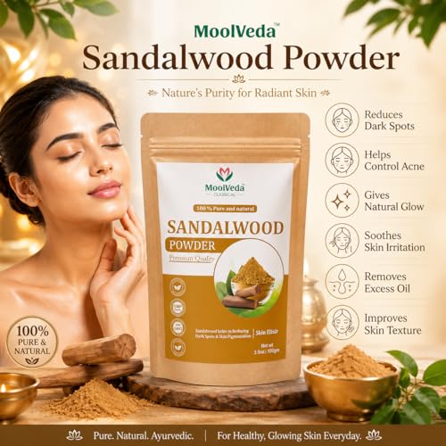 Image of Pure Sandalwood Powder - 100% Natural Chandan for Glowing Skin, Anti-Aging Face Pack, Acne Treatment | Traditional Ayurvedic Beauty | 100gm