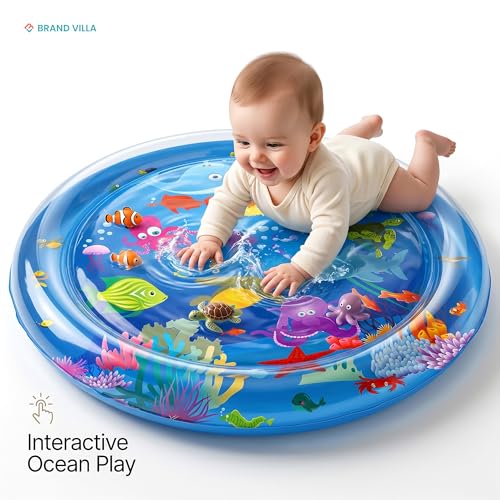 Image of BRAND VILLA Baby Water Play Mat for Tummy Time, Inflatable Leak Proof Sensory Activity Playmat with Colorful Sea Animals, BPA Free Early Development Toy for Infants & Toddlers 3-24 Months, Baby Gift