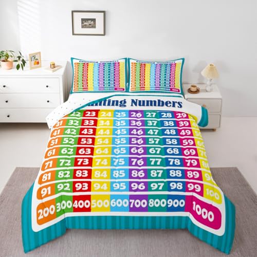 Image of Feelyou Numbers Alphabet Bedding Set King, Educational Learning Comforter for Kids Boys Girls Numbers Comforter Set Learning Time Duvet Set with 2 Pillow Case