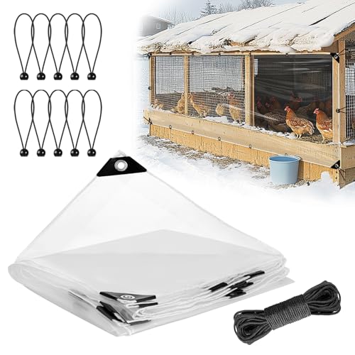 3x10ft Chicken Coop Covers Accessories for Winter - Easy to Install Waterproof Chicken Run Tarp with Elastic Cords & Rope