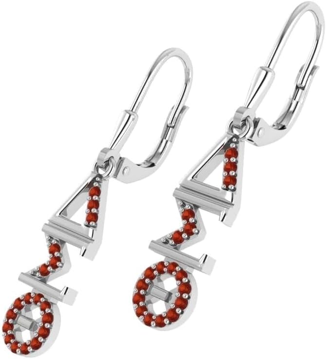 DELTA SIGMA THETA VERTICAL SILVER EARRING WITH RUBY DST-E002