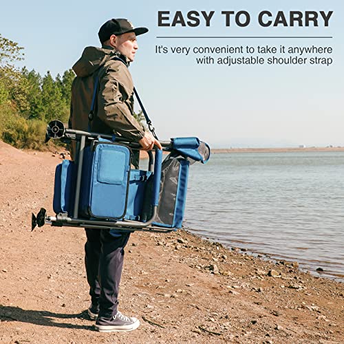 Ever Advanced Folding Fishing Chair With Rod Holder And Cooler, Adjustable Feet, Mesh Back Camping Chair With Shoulder Strap, Storage Pouch, Heavy Duty Supports 350Lbs (Blue) #TOP6