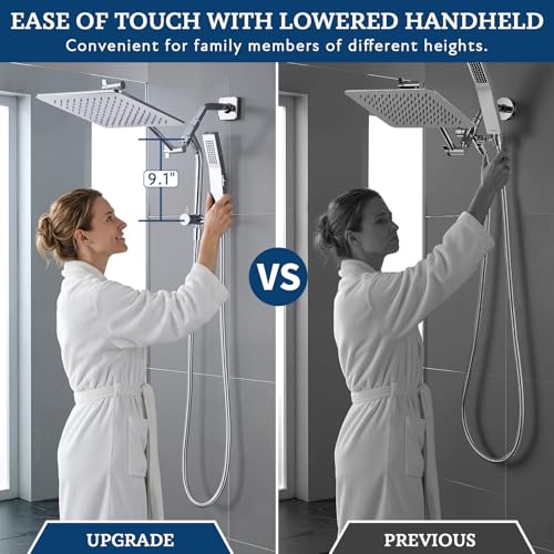 Image of G-Promise All Metal Shower Diverter with Low Handheld Holder, 3-Way Diverter Valve with Pause Mode for Handheld and Fixed Shower Head, 4-Setting Universal Bathing System Replacement(9 Inch, Chrome)