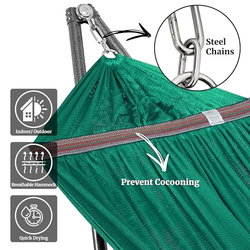 Image of Tranquillo Double Hammock with Stand Included for 2 Persons /Foldable Hammock Stand 600 lbs Capacity Portable Case - Inhouse, Outdoor, Camping, Peacock