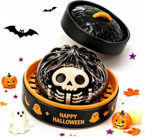 BAXLIMEK Halloween Spooky Glitter Dumpling Squishies,Slow Rise Glitter Stress Balls for Adults Fidget with Steamer,Cute Halloween Pumpkin Squeeze for Adults, Anxiety Relief, Gifts Black - Image 2
