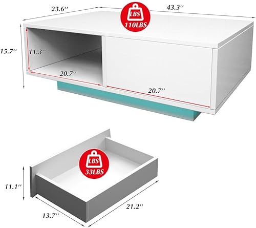 Miniatura 2 de COSVALVE Mesa de centro LED blanca de alto brillo con luces LED de 16 colores mesa auxiliar para sala de estar mesa de sofá moderna mesa de
