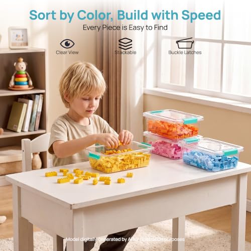 Image of Vtopmart 8 Pack 3 Qt Clear Storage Bins with Lids for Building Blocks,Craft | Stackable Plastic Organizer Box for Home, Classroom, Office, Craft Room, Small Containers for Art Supplies, Stationery