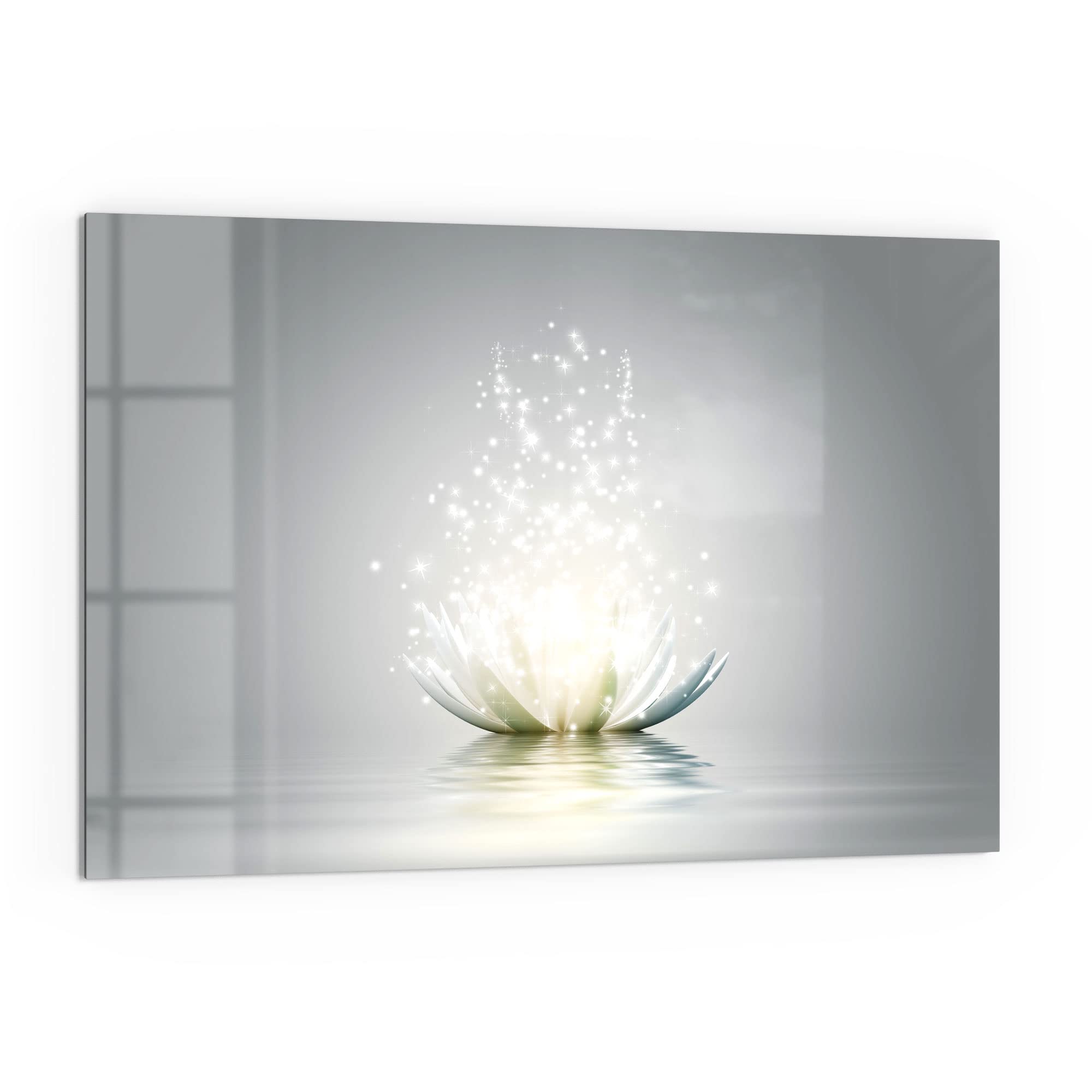 DEQORI Küchenrückwand Glas | Motiv Funkelnde Lotusblüte | 60x40 cm | Bad- oder Herd-Rückwand | Herdblende Spritzschutz für Küche & Badezimmer | moderne Deko für Fliesenspiegel