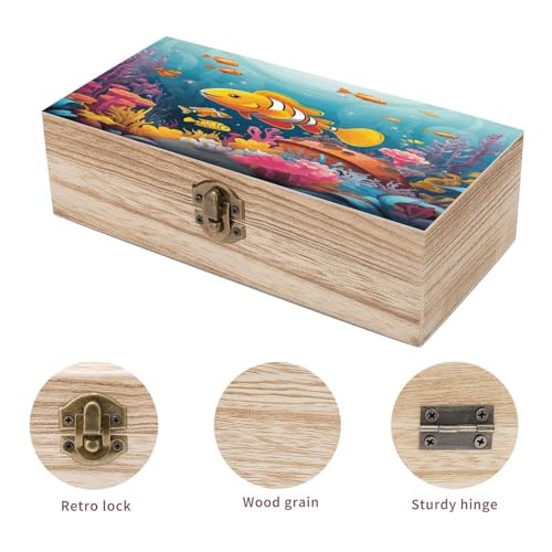 Coffre de rangement en bois rétro avec couvercle à motif corail