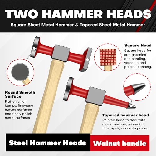 Image of C&T 6 Piece Heavy Auto Body Repair Tool Hammer Dolly Set, Car Body Repair Tool Kit with Carrying Case, Hickory Handles,Fender Repair kit