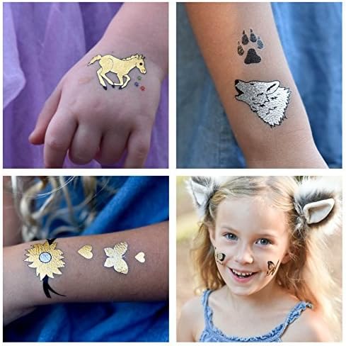 Temporary Tattoos for Kids | 22 Individual Sheets | 144 Tattoos | Great for Party Favors, Goody Bags and Prizes for Boys and Girls | Fake Metallic Temporary Tattoos For Children