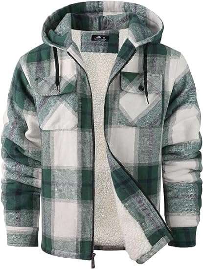 ZITY Men's Flannel Hooded Jacket Fleece Sherpa Lined Plaid Shirts Jackets Zip Up Sweatshirt Hoodies for Men with 4 Pockets