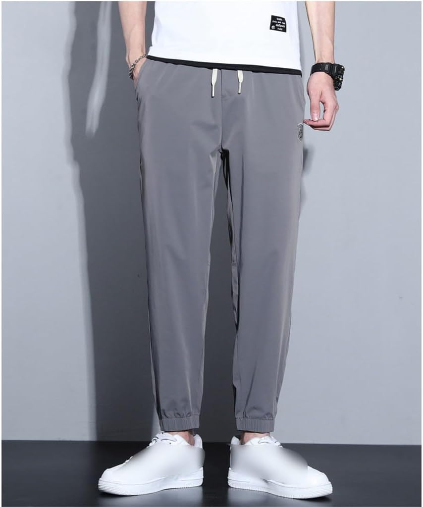 Grey Casual Pants Men's Thin Breathable Leggings Capris Elastic Sports Pants