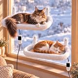 L&W BROS. 2PC Cat Heated Window Perches with Adjustable Thermostat & Timer – Dual Hammocks with Strong Suction Cups, Easy-to-Clean Warm Beds for Multi-Cat Homes, Holds Up to 50lbs Each (L 2PC)