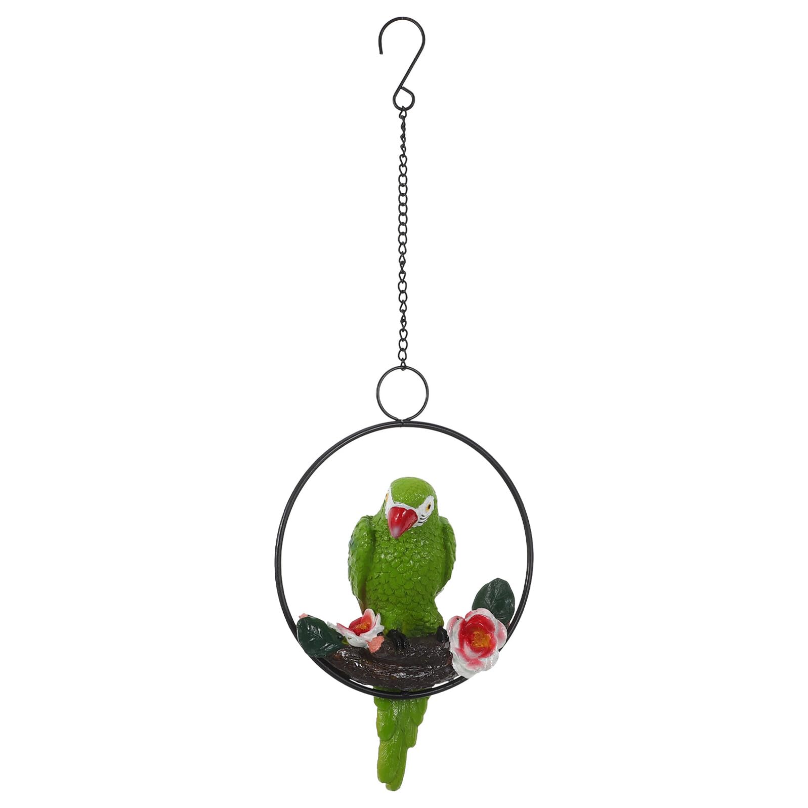 Figurine réaliste de perroquet en résine verte haute qualité avec anneau suspendre pour jardin