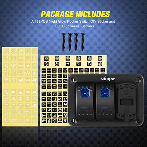Nilight - 90116C 2 Gang Rocker Switch Panel With 4.8 Amp Dual Usb Charger Voltmeter Waterproof 12V-24V Dc Rocker Switch With Night Glow Stickers For Carstrucks Boats Rvs,Blue #TOP6