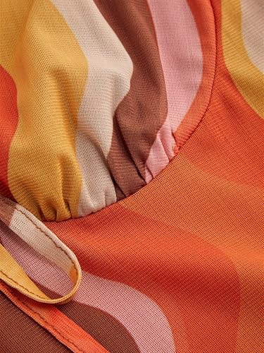 CIDER Mini Dress Sleeveless V Neck Abstract Wave High Waist Striped Knotted Party Vacation2