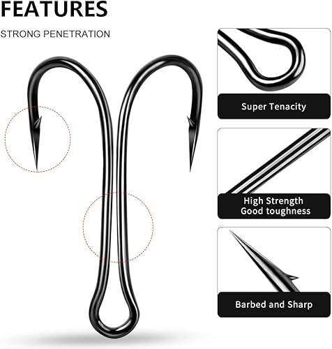 Miniatura 3 de Dyxssm 100 unidslote ganchos de pesca doble gancho de rana clásica con vástago abierto para agua salada y agua dulce