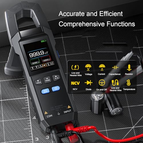 Digital Clamp Meter, Multimeter 9999 Counts Voltmeter Current Resistor Capacitor NCV Diode Tester, High Accuracy TRMS Clamp Meters for Electricians HVAC Technicians Handcraft