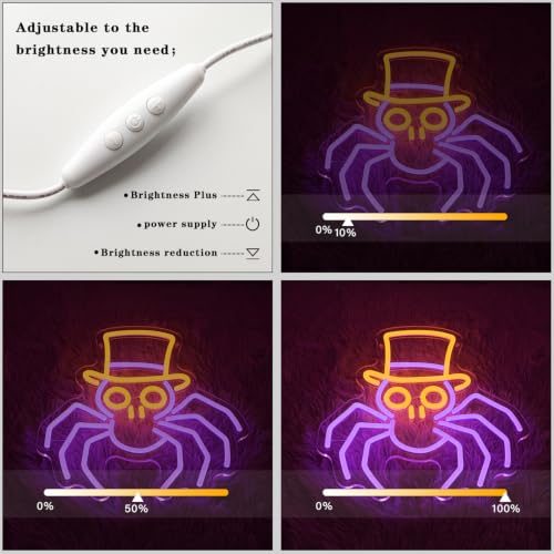 Image of Spider Halloween Neon Sign for Wall Decor Spider In Hat Neon Light Horror Led Sign Animal Neon Light Signs for Bedroom Halloween Decoration