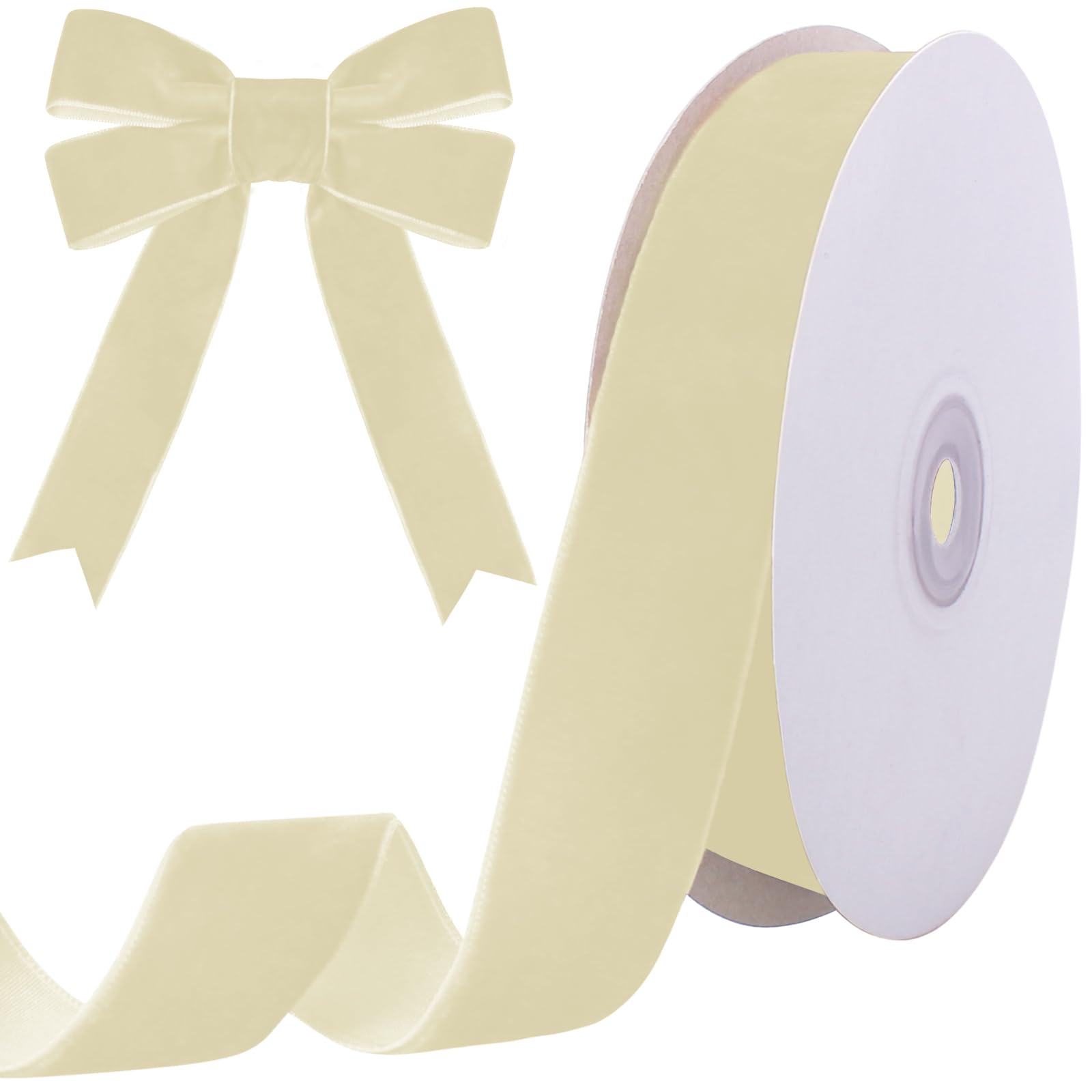 Tsorode 10 Yards Cream Velvet Ribbon for Christmas Tree, 1 Inch