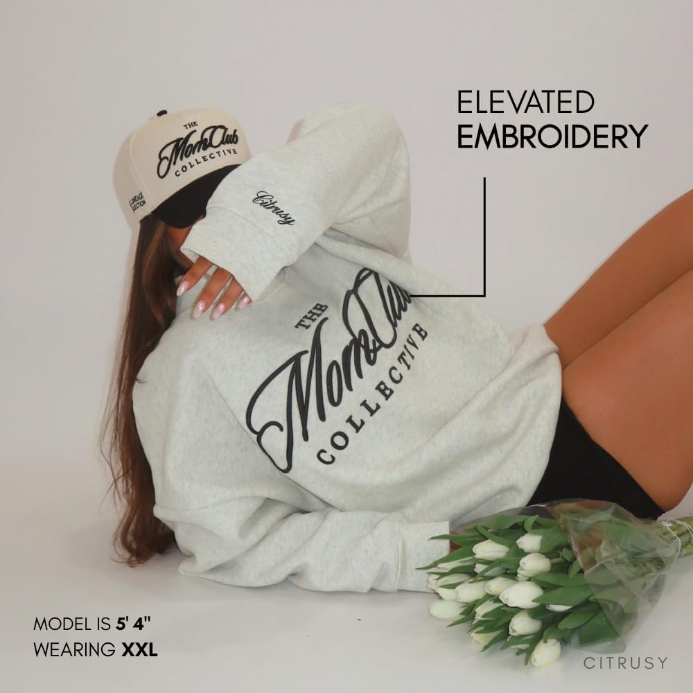 CITRUSY Mom Club Mockneck Oversized Sweatshirt | Turtleneck Mama Sweater for Women | Boy Mom Girl Mom Crew Mock Neck