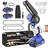 PULITUO Mini Tronçonneuse Sans Fil 6" Moteur Brushless, avec 2 Batteries 2.0Ah & 2 Chaînes, Scie à Chaine Portable et Sûre pour Taille des Arbres et Jardin ﻿