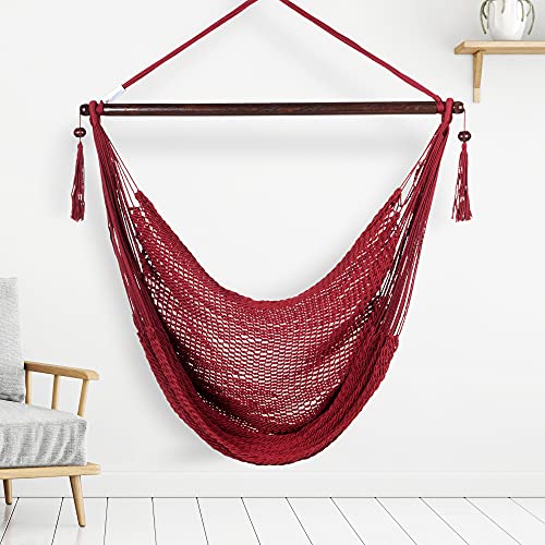 Caribbean Hammock Chair With Footrest - 40 Inch - Soft-Spun Polyester - (Red) #TOP2