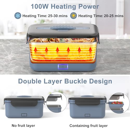 Image of Herrfilk Electric Lunch Box Food Heater 100W, 4 in 1 Ultra Quick Heated Lunch Boxes for Adults 12V /24V /110V /220V Portable Food Warmer for Car /Truck /Office With Fork Spoon and Insulated Carry Bag