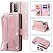 EYZUTAK Wallet Phone Case for Samsung Galaxy A53 5G, Retro Matte 9 Card Holder Slots Zipper Pocket Case PU Leather Magnetic Closure Kickstand with Wrist Strap Shockproof Folio Flip Case - Rose Gold