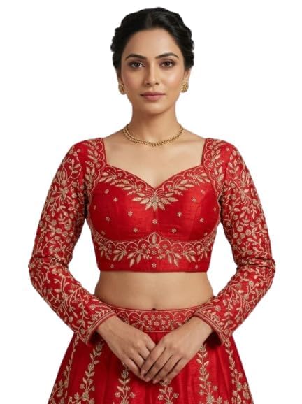 Premium Embroidered Silk Blend Readymade Blouse for Women with Sweetheart Neckline and Full Sleeves – Designer Ethnic Wear for Saree & Lehenga-image-11